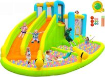 FBSPORT Inflatable Bounce House, 8 in 1 Kids Bouncy Castle with 2 Water Slides, 2 Water Gun, Basketball Shooting, Jumping and Splash Pool, Climbling, Air Bounce House for Outdoor Indoor Backyard