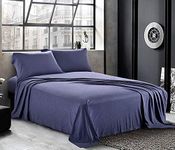 YRM Bedding's Premium Collection Egyptian Cotton 600-TC 4-Piece Bedsheet Set {1-Bedsheet (102x108) + 1-Fitted (78x80) + 2-Pillow(18x28)}, Extra King Size, Medium Blue Solid