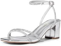 DREAM PAIRS Women's Chunky Block Strappy Heels Square Open Toe Ankle Strap Comfortable Wedding Party Dressy Low Heeled Sandals Shoes,Size 10,SILVER-RHINESTONE,SDHS2496W