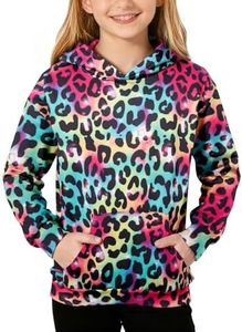 uideazone Big Youth Girl Kids Hoodies Size 13 Fashion Colorful cheetah Leopard Hooded Sweatshirts Long Sleeve Hoody Pullover Outfits with Pockets 13-14 Years