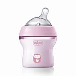 Chicco Natural Feeling Feeding Bottle for Babies, 150ml (0+ Months)|Mother Breast Like teats| Soft Silicon, Anti-Colic Teat | Angled Teat Suitable for Newborns | with Anti-Drip Cap | BPA Free (Pink)