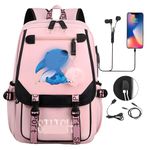 Suffolly Anime School Bags,Large Capacity Cartoon Backpack With 2 USB Port School Backpack Lunch Travel Rucksack18.8 * 11.8inch for Primary Secondary,High School for Girls Boys (Suit B)