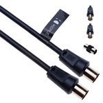 TV Aerial Ariel Cable Coaxial Extension Lead Freesat Recorder Male to Male Plug with Female Adapter Coupler for TV DVD VCR SKY Virgin, BT, TV Box, Satellite Antenna Splitter Black 2m