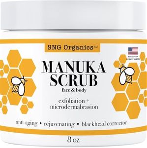 Body + Facial Scrub 8oz - Deep Pore Microdermabrasion, Face Exfoliator with Manuka Honey - Sugar Scrub Blackhead Remover - Moisturizing & Exfoliating Body Scrub for Anti-Aging, Acne, Wrinkles