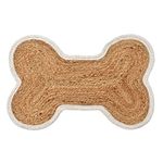 Jute Cotton Pet Food Mat Dog Cat Mat Bone Shape Feeding Mat Eco-Friendly and Non-Toxic Easy to Clean Rug for Dog Bowl (Bordered Bone - NAT/White) Size 18"x28"