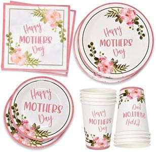 Gift Boutique Happy Mother's Day Party Supply Table Set 24 9", 24 7" Paper Plates 24 9 Oz Cups 50 Lunch Napkins Best Mom Ever Spring Flowers Theme Disposable Birthday Dinnerware Decors