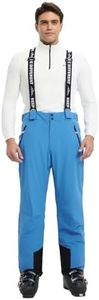 fit space Men's Insulated Ski Pants Waterproof 15,000mm Removable Suspenders Winter Snow Snowboarding Pants (Blue,X-Large)