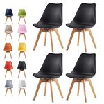 mcc direct Set of 4 Dining Chairs Wooden Legs Soft Cushion Pad Stylish DELUXE Retro Lounge Dining Office EVA (Black)