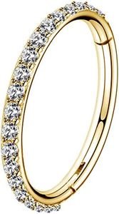 OUFER 14G Gold Belly Button Rings, 316L Surgical Steel Belly Button Hoop Jewelry, Clear CZ Paved Belly Hoop Rings, Belly Piercing Jewelry-8MM
