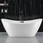 67“ Freestanding Bathtub, White Acrylic Streamline Stand Alone Soaking Bath Tubs for Adult with Overflow and Drain in Chrome, cUPC Certified, Perfect for Your Bathroom