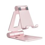 Nulaxy Dual Foldable Phone Stand for Desk, Fully Adjustable Desktop Cell Phone Holder Accessories for Office Compatible with 4-8" Mobile Devices iPhone Pro/Max/Plus, iPad Pro/Air/Mini, Rose Gold