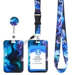 cobee ID Badge Holder with Lanyard, Retractable Starry Sky Badge Holders with Reels and Detachable Badge Lanyards Fashionable Neck Crossbody Lanyard Name Credit Card Protector for Nurse,Teacher(Blue)