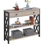 Yaheetech Console Table with Drawer for Entryway, Narrow Entry Table for Living Room with Drawer & Open Storage Shelves, Industrial Wood Hallway Sofa Table with Stable Metal Support, Gray