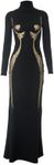 Y2K 3D Body Print Pattern Dress Women's Fashion Long Sleeve High Neck Maxi Dress Casual Cocktail Club Party Dress, Black, Large