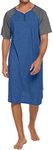 Ekouaer Plus Size Nightshirts Men's Short Sleeve Nightwear Lightweight Kaftan Sleep Tops (Blue with Dark Grey,3XL)