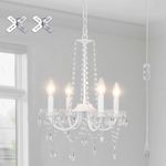 ETONIMERR Plug in Small Crystal Chandeliers Ceiling Light 4 Light Modern Crystal Chandelier with 17feets Plug in Cord White Mini Plug in Chandelier for Dining Room Bedroom Entryway Bathroom Closet