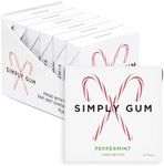 SIMPLY Gum Peppermint, Plastic-Free Natural Chewing Gum, Candy Cane Box 6 Pack (90 Pieces) | Vegan, Kosher, Non GMO, Aspartame Free and Sorbitol Free