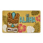 Tailus Aloha Summer Tiki Decorative Front Door Mat, Tropical Palm Leaves Yellow Doormat Indoor Outdoor Non-Slip Floor Entryway Rug, Hawaii Hibiscus Flower Pineapple Home Kitchen Decoration 17x29 Inch