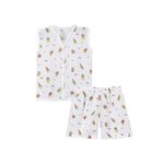 Toon Toon 100% Muslin Organic Cotton Button Jhabla and Short Set | Sleeveless Vest | Candy Print | 6-9 Months| Kids Summer Wear Set