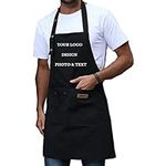 Personalized Custom Apron For Men Women Kitchen Cooking Canvas Aprons Customized with Pockets Name Text Logo Picture, Black-2pack, 2 Pack