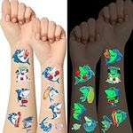 Konsait 10 Sheets Shark Tattoos, Glow Shark Temporary Tattoos for Kids Adults, Shark Party Favors Under the Sea Party Favors, Ocean Temporary Tattoos for Boy Girls