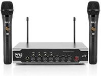 Pyle Portable Uhf Wireless Microphone System - Battery Operated Dual Bluetooth Cordless Microphone Set, Includes 2 Handheld Transmitter mic, Receiver Base, Aux, RCA, for PA Karaoke DJ Party -PDWM2125