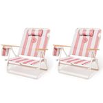 Business & Pleasure Co. Margaritaville Manana Chairs - Backpack Beach Chairs, Lay Flat Reclining, Lightweight & Portable, Insulated Cooler Pocket, Strawberry Daiquiri Stripe, Pack of 2