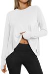 AUTOMET Workout Tops for Women Long Sleeve Athletic Crop Top Yoga Shirts 2024 Fall Trendy Gym Teen Clothes Work Out Hiking Running Cute Outfits White S