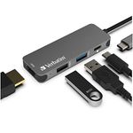 Verbatim 4-in-1 USB C Hub - Type C Hub w/ 60W Power Delivery, USB 3.0 Hub & 2.0 Ports, USB-C Hub w/ 4K HDMI Output, Compact & Portable USB Hub for Laptop