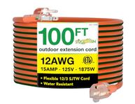 Perfpower Go Green 12/3 SJT W-A Extension Cord, 100-Feet, Lighted Ends