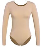 DANSHOW Women and Girls Nude Seamless Long Sleeve Undergarment Flesh Dance Ballet Leotard (Adult S/M)