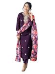 Naixa Women's Wine Rayon Blend Embroidered and Printed Straight Kurta with Rayon Blend Pant and Organza Printed Dupatta Sets (NX-513-Wine-XXL)