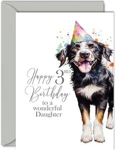 3rd Birthday Cards for Daughter - Party Dog - Happy Birthday Card for 3 Year Old Daughter from Mum Dad, 5x7 Inch Bday Girl Girls Kids Greeting Cards Gift for Daughter Birthday Gifts