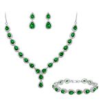 Clearine Women's Wedding Bridal Jewellery Teardrop CZ Infinity Figure 8 Y-Necklace Tennis Bracelet Dangle Earrings Set Emerald Color Silver-Tone