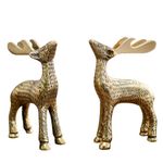 BEHOMA Golden Antique Vastu Metal Deer Figure Statue for Good Luck | Christmas Reindeer Showpiece for Home Decor Table Top as Jewelry Trinket Holder (Jewellery not Included) (Set of 2)