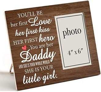 Daddy Gift for New Dad Daddy-to-be from Unborn Baby Girl Wooden Picture Frame, Daddy Little Girl Wood Photo Frame Gifts for First Father's Day Gender Reveal, Tabletop and Wall Mounting, 4x6 Inch Photo