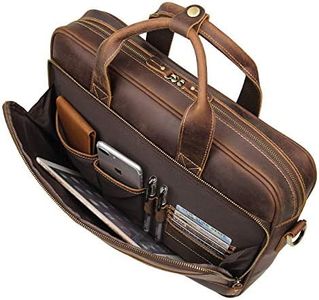 Augus Leather Messenger Bag for Men Vintage Travel Backpack 17 inch laptop Briefcase Shoulder Bags, Coffee, One_Size, Laptop