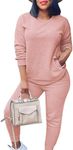 Fixmatti Women 2 Piece Sweatsuit Long Sleeve Tops Jogger Pants Workout Sets Tracksuit Pink M