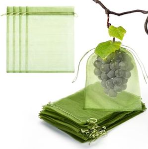 50 PCS 8X12 inches Fruit Protection Bags, Fruit Bags for Fruit Trees, Green Netting Fruit Cover Bags Drawstring Mesh Fruit Protectors Pest Barrier for Fruit Trees Veggies Garden