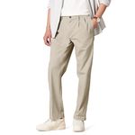 Amazon Essentials Men's Classic-Fit Wrinkle-Resistant Pleated Chino Trouser (Available in Big & Tall), Khaki Brown, 33W / 28L