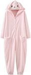 Girl's one-piece pajamas-Onesie pajamas costume Onesies teens Cute Soft Home Wear Jumpsuits Costume with Lovely Ears Pink, Pink, One Size