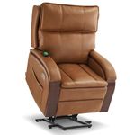 MCombo Electric Riser Recliner Chair for Elderly, Electric Headrest, Massage & Heated Power Reclining Armchair with USB & Side Pocket, Wood Armrest, Faux Leather 7917 (Tawny)