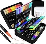 Sunacme Art Supplier Dual Brush Markers Pen, 110 Artist Coloring Marker Set, Fineliner & Brush Tip Pens with Premium Case for Adults Coloring Books & Kids Journal, Drawing, Doodling