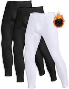 ZUTY 3 Pack Long Johns for Men Thermal Underwear Bottom Fleece Lined Pant Men's Leggings Base Layer for Cold Weather Black-Black-White S