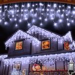 Icicle Christmas Lights Outdoor, 648 LED 66FT 8 Modes Christmas Decorations Fairy Lights with 144 Drops, Plug in Waterproof Hanging String Lights with Timer for House Xmas Wedding Party Cool White