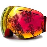 Juli Ski Goggles,Winter Snow Sports Snowboard Goggles with Anti-Fog UV Protection Interchangeable Spherical Dual Lens for Men Women & Youth Snowmobile Red Frame/Red (VLT22.6%) Lens