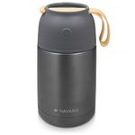 Navaris Vacuum Insulated Food Jar - Stainless Steel Food Flask Container with Wide Mouth for Hot or Cold Lunch - Size M (22 oz / 650 ml), Dark Gray