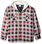 Wrangler Men's Authentics Long Sleeve Quilted Lined Flannel Shirt Jacket, Biking Red with Gray Hood, L