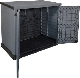Duramax Cedargrain 1200L Plastic Garden Storage Shed – Grey, Flat Lid, Fits 2x 240L Bins, 145x85x125cm