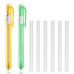 Molain Pen Style Erasers Set, 2PCS Retractable Mechanical Eraser Pens with 6 Pcs Replacement Eraser Refills, Retractable Eraser Click Erasers for School Office Painting Writing(Green, Orange)